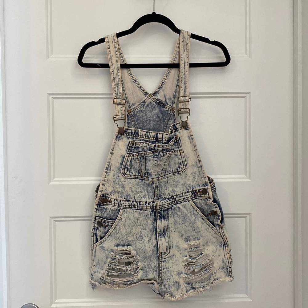 Distressed Acid Wash Denim Overalls